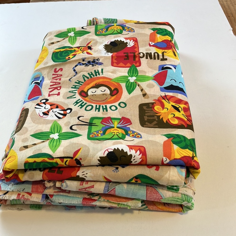 Children’s Jungle Print Cotton Fabric, 6 yards, Prewashed, Multicolored